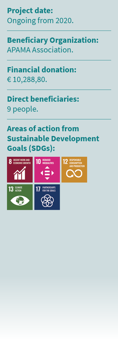 Project date: Ongoing from 2020. Beneficiary Organization: APAMA Association. Financial donation: € 10,288,80. Direct...