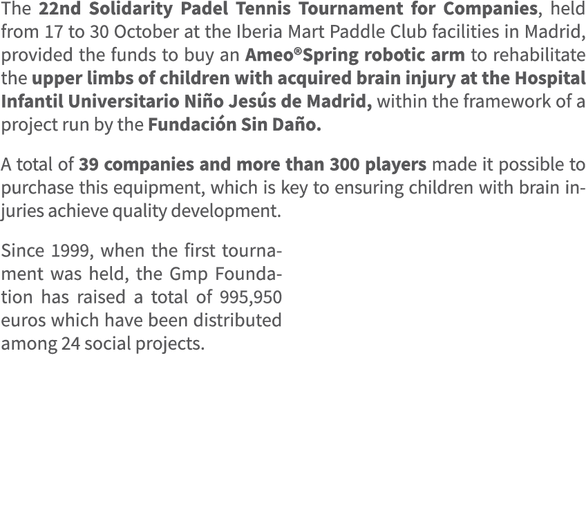 The 22nd Solidarity Padel Tennis Tournament for Companies, held from 17 to 30 October at the Iberia Mart Paddle Club ...