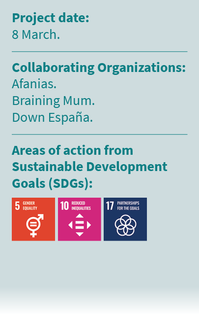 Project date: 8 March. Collaborating Organizations: Afanias. Braining Mum. Down Espa a. Areas of action from Sustaina...