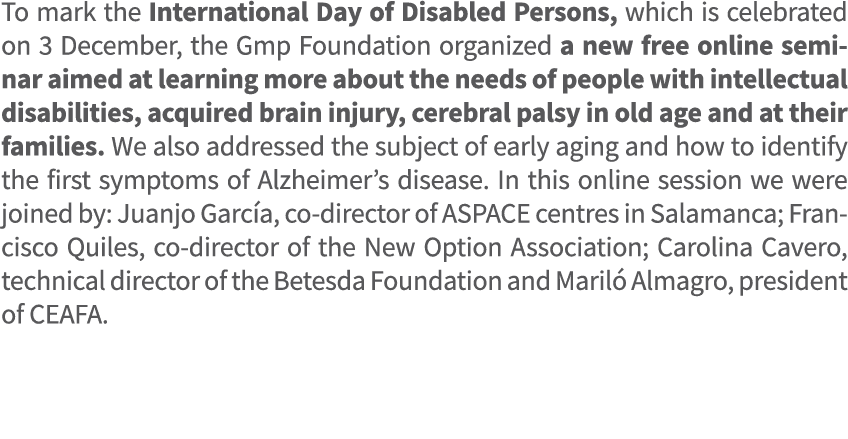 To mark the International Day of Disabled Persons, which is celebrated on 3 December, the Gmp Foundation organized a ...